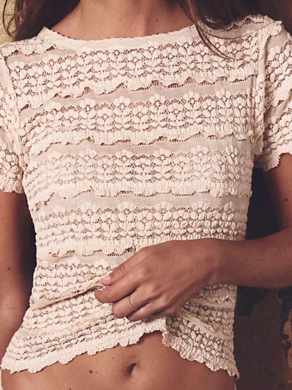 Free People: Angelina Lace Tee Size Small